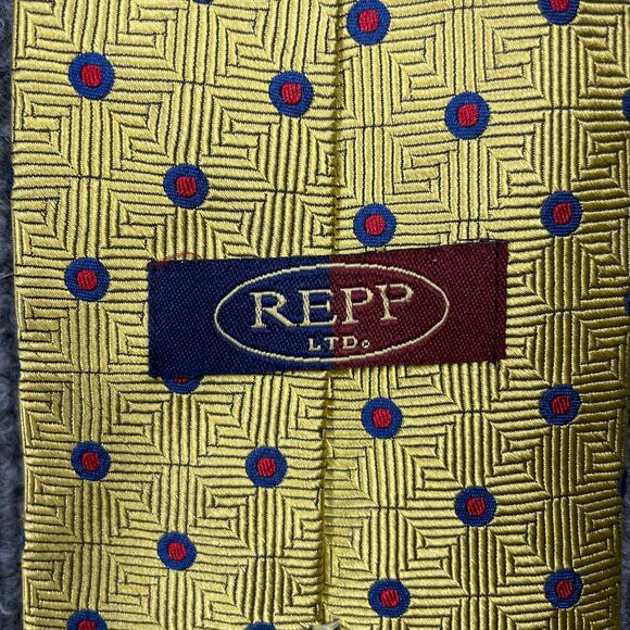 REPP Ltd. Tie 4" X 64.5" Yellow Geometric X-Long All Silk USA Made READ - Picture 6 of 12
